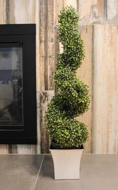 Admired By Nature 36" Artificial Boxwood Spiral Topiary Tree in Plastic Plant Pot - For Home Decor, Indoor, Outdoor, Crafts, Offices - Set of 2, Green