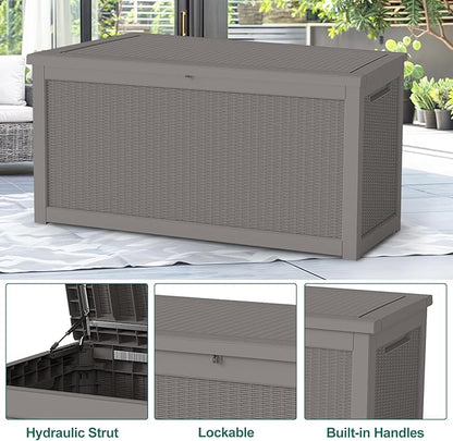 FEFLO 260 Gallon Waterproof Resin Outdoor Storage Box, Lockable & UV Resistant Patio Deck Boxes, Outside Storage for Patio Cushions, Pool Toys, Garden Tools & Package Delivery, Brown