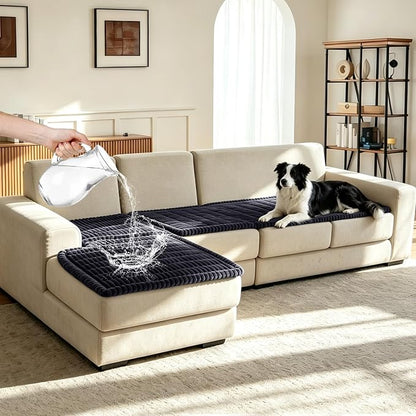 Leakproof Couch Cover for Dogs, Non Slip Washable Sofa Protector | Stain-Resistant Window Seat Cushions Chair Mat Car Seat Cover for Kids Pets (DarkGray 27.6" x 59"+27.6" x 70.9")