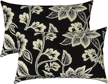 LVTXIII Outdoor/Indoor Lumbar Pillow Covers, Patio Decorative Lumbar Pillow Covers, All Weather Cushion Cases for Sofa, Patio Couch Decoration 12x20, 2 Pack, Elegant Vines Black