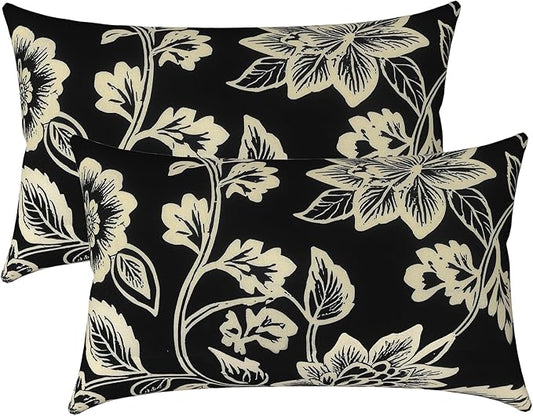 LVTXIII Outdoor/Indoor Lumbar Pillow Covers, Patio Decorative Lumbar Pillow Covers, All Weather Cushion Cases for Sofa, Patio Couch Decoration 12x20, 2 Pack, Elegant Vines Black
