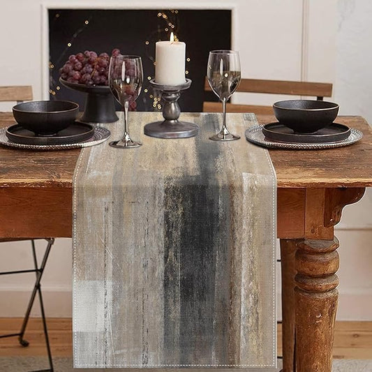 Emvency Farmhouse Table Runner, Abstract White and Brown Art Painting for Kitchen Coffee Table Family Dinners Holiday Parties Wedding Events Decor(13x72 inch)