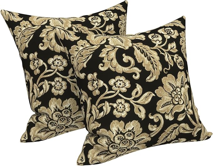 LVTXIII 2 Pack Outdoor Throw Pillow Covers for Patio Furniture, 16x16 Inch Square Pillow Case, Water-Repellent Cushion Covers for Garden, Porch, Sofa, Jacobean Black
