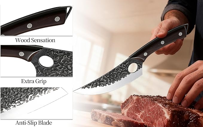 Butcher Knife, Hand Forged Serbian Chef Knife & Meat Cleaver & Viking Knife, Food Cutting Kitchen Knife for Home, Outdoor Cooking, Camping BBQ Gift for Men