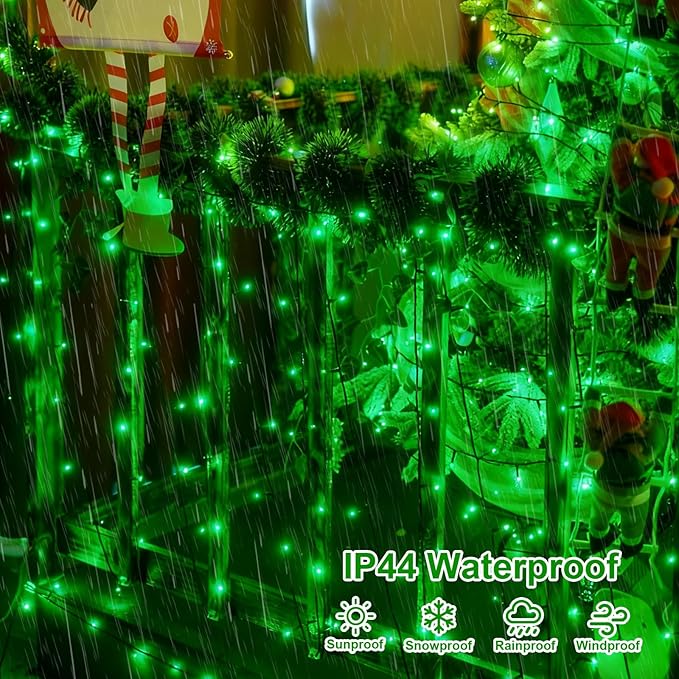 QITONG 500LED Green String Lights, 165ft Christmas Lights Outdoor Waterproof with Plug in, Green Wire Twinkle Tree Lights Indoor with 8 Modes