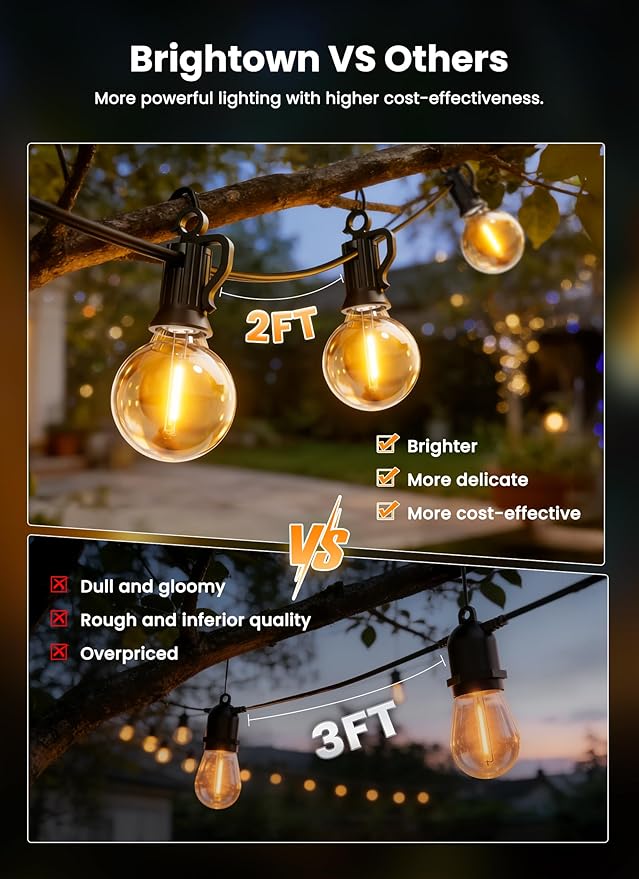 Brightown 58FT 26LED Solar String Lights Outdoor with USB Port, Shatterproof Bulbs, 3 Lighting Modes, Patio Lights Solar Powered for Camping Backyard Garden Decor - Last for 20+Hrs