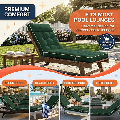 MAGIC ELEPHANT Chaise Lounge Cushion Outdoor, Memory Foam Patio Lounge Chair Cushion with Ties for Outdoor Furniture, 74 x 22 x 4 Inch (Green)