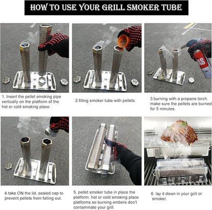 2-Pack 12" Pellet Smoker Tube - Smoke Tube for Pellet Smoker With a Stainless Steel Tray - 5 Hours of Billowing Smoke - Smoking Pip Works with Any Grill or Smoker (2 X 12" smoker tube)