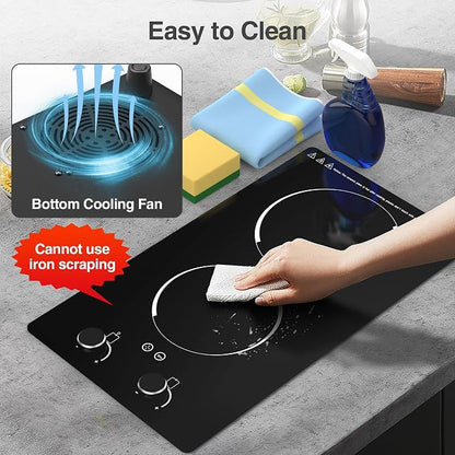 GIHETKUT Electric Cooktop,110V 2100W Electric Stove Top with Knob Control, 10 Power Levels, Kids Lock & Timer, Hot Surface Indicator, Overheat Protection,Built-in Radiant Double induction cooktop