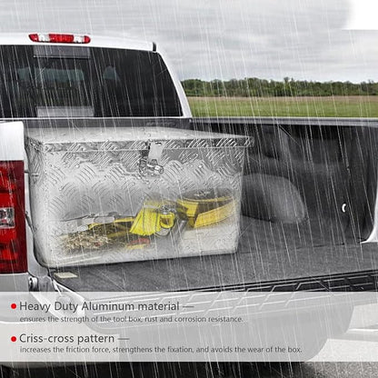 24 Inch Tool Box Flatbox Truck Bed Toolbox,RV Storage Organizer,Truck Tools Chest Box With Side Handle & Lock KeysCompatible with Trailer Pickup,Silver Aluminum 5 Bar Tread(24.2"x10.4"x11.8")