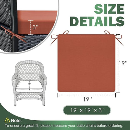 Outdoor Chair Cushions Set of 2, 19x19x3 Inch Waterproof & Fade Resistant Patio Furniture Seat Cushions with Ties, Square Outdoor Dining Chair Cushions for Lawn, Garden, Deck & Yard, Spice