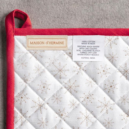 Maison d' Hermine 100% Cotton Oven Mitt & Pot Holder Set (7.5"x13" & 8"x8") Heat Resistant BBQ Cooking Gloves with Loop for Thanksgiving Christmas Decorations Handling Hot Pans (Chromo)