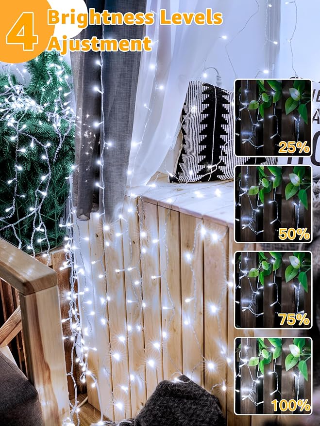 Guhope String Lights 1200LED 196FT, Waterproof Outdoor String Lights with Remote and Timer, 8 Modes Dimmable Fairy Lights for Indoor Outdoor Wedding Party Holiday Decorations (Cool White)