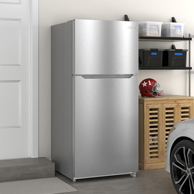 KoolMore 30 Inch 18 Cu Ft Top Freezer Refrigerator, Stainless Steel, Freestanding Full Size Fridge Freezer for Home Kitchen or Garage
