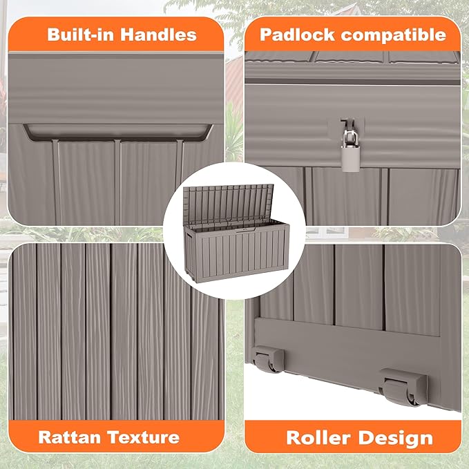90 Gallon Outdoor Storage Box, Resin Deck Boxes Waterproof, Indoor Outdoor Bin for Package Delivery, Patio Cushions, Gardening Tools, Lockable, UV Resistant