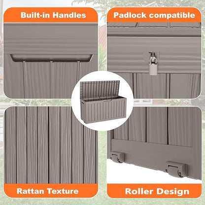 90 Gallon Outdoor Storage Box, Resin Deck Boxes Waterproof, Indoor Outdoor Bin for Package Delivery, Patio Cushions, Gardening Tools, Lockable, UV Resistant
