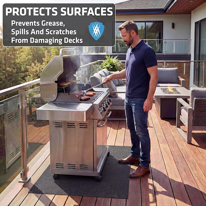 Drymate Under Grill & Griddle Mat, Absorbent, Waterproof, Easy To Clean, Reusable, Deck Protector for Outdoor Gas Grill, BBQ Floor Mat for Patio, Grease & Oil Trap Pad (USA Made) (Charcoal, 36" x 59")