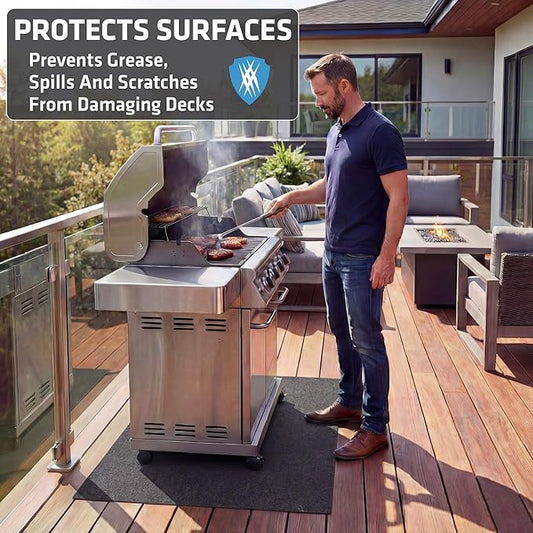 Drymate Under Grill & Griddle Mat, Absorbent, Waterproof, Easy To Clean, Reusable, Deck Protector for Outdoor Gas Grill, BBQ Floor Mat for Patio, Grease & Oil Trap Pad (USA Made) (Charcoal, 36" x 59")