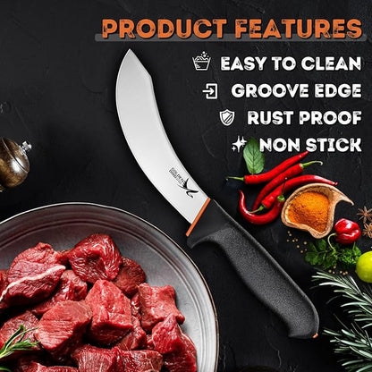 Golden Bird Professional Skinning Knife - 6 Inch Stainless Steel Meat Butcher, Multifunction Kitchen Knife, Meat Cutting Knives for Slaughter House