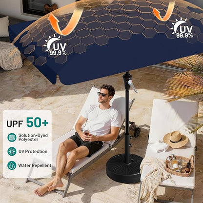 AreShark 6.5 x 10 FT Rectangular Valance Patio Umbrella, Outdoor Umbrella with Tilt and Crank, Market Table Umbrellas W/ 6 Ribs UV Protection for Garden, Deck, Backyard and Pool, Navy