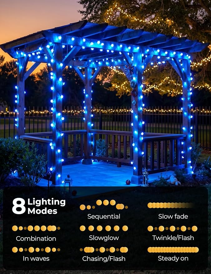Brightown 50 LED Blue Flower Solar String Lights for Outside, 23FT Solar Christmas Lights Outdoor with 8 Modes, Fairy Lights Decorative for Yard Garden Fence Porch Tree Party Wedding