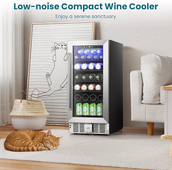 Antarctic Star 115 Can Beverage Refrigerator Cooler, 2.9 Cu.Ft Mini Fridge with Safety Lock, Beverage Cooler with Glass Door/LED Light/Adjustable Removable Shelves for Home/Office/Bar(Stainless Steel)