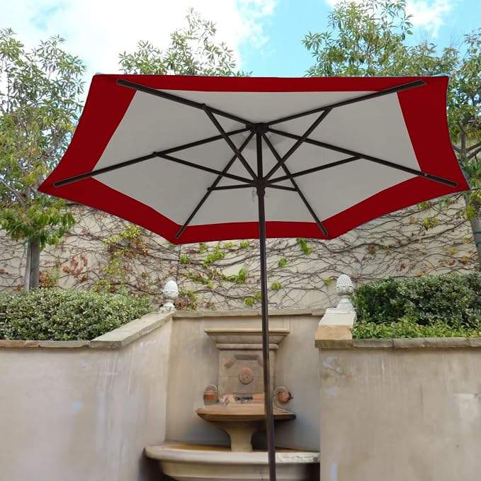 Formosa Covers 9ft 6 Ribs Market Patio Umbrella Replacement Canopy - Top Canvas - 300D UV Protective and Water Resistant Umbrella Fabric - Premium Quality Replacement Canopy Cover ONLY (Duet Red)