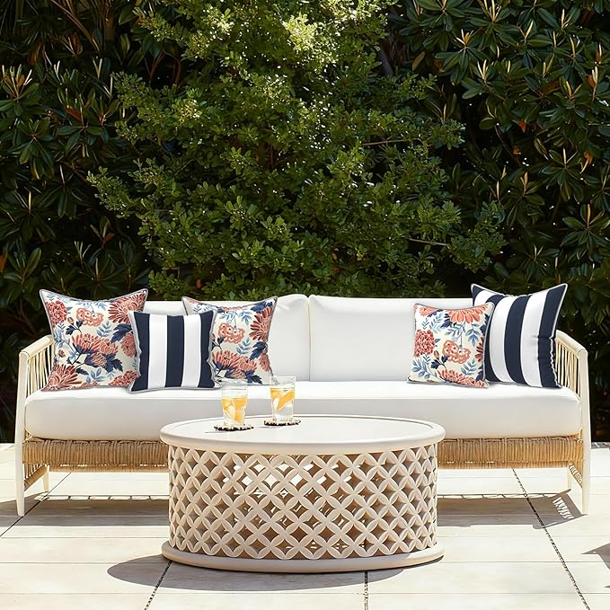LVTXIII Outdoor/Indoor Pillow Covers, Patio Fade Resistant Throw Pillow Covers ONLY, Waterproof Farmhouse Accent Cushion Cases for Sofa Patio Couch Decoration 20"x20" Set of 2, Red Chrysanthemum
