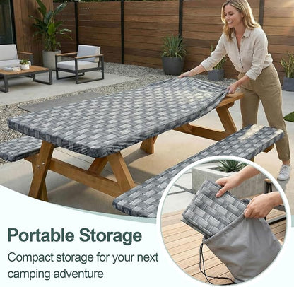 Picnic Table Cover with Bench Covers Camping Essentials Waterproof Windproof Camping Tablecloth with Drawstring Bag, Fitted Rectangle Tables and Seats, 72in, Dark Gray