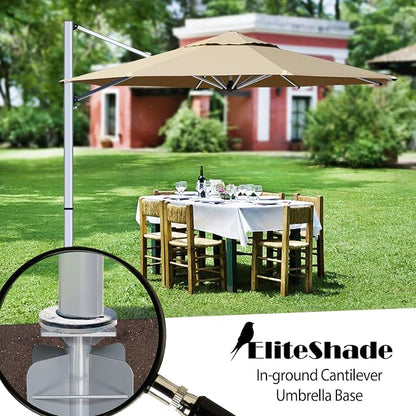 EliteShade USA Rustproof & Windproof Heavy Duty In-ground Umbrella Base Stand, Anchor Holder for Both Cantilever & Straight Middle Pole Patio Umbrellas, Commercial Grade Stainless Steel Ground Socket