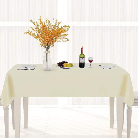 sancua Waterproof Rectangle Vinyl Tablecloth Table Cloth 60x120 Inch, Beige | 100% Oil Spill Proof, PVC Material, Wipe Clean Rectangle Table Cover for Dining Tables, Buffet Parties and Camping