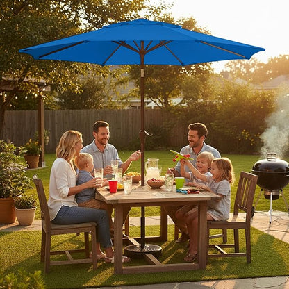 9ft 2-Tiers Patio Umbrella,Outdoor Market Table Umbrella with Push-Button Tilt & Crank | UV Protection,Suit for Backyard,Garden,Pool,Deck(Royal Blue)