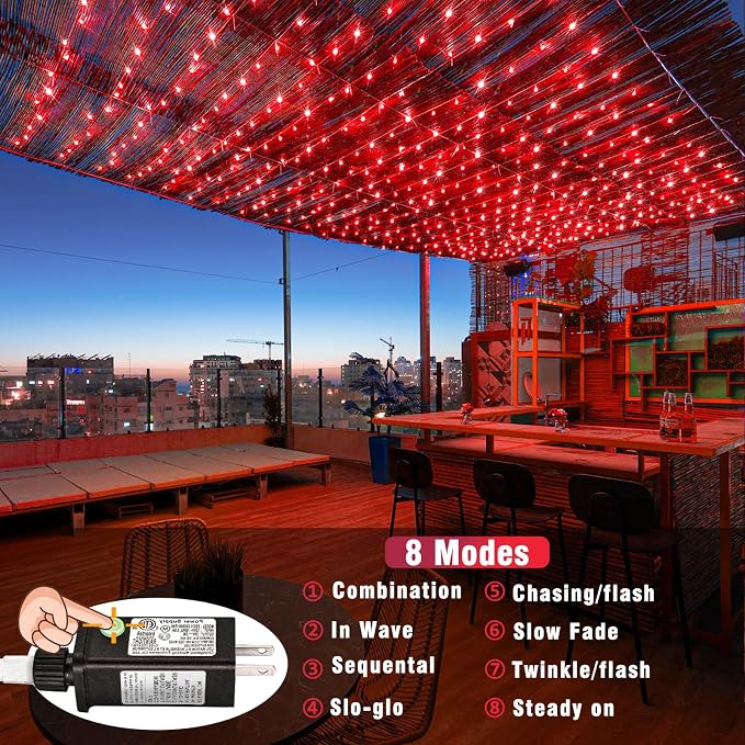 500 LED Red Christmas Lights, 165ft Red String Lights 8 Modes Clear Wire, Connectable Waterproof Plug in Twinkle Fairy Light for Tree Bedroom Indoor Outdoor Christmas Decorations
