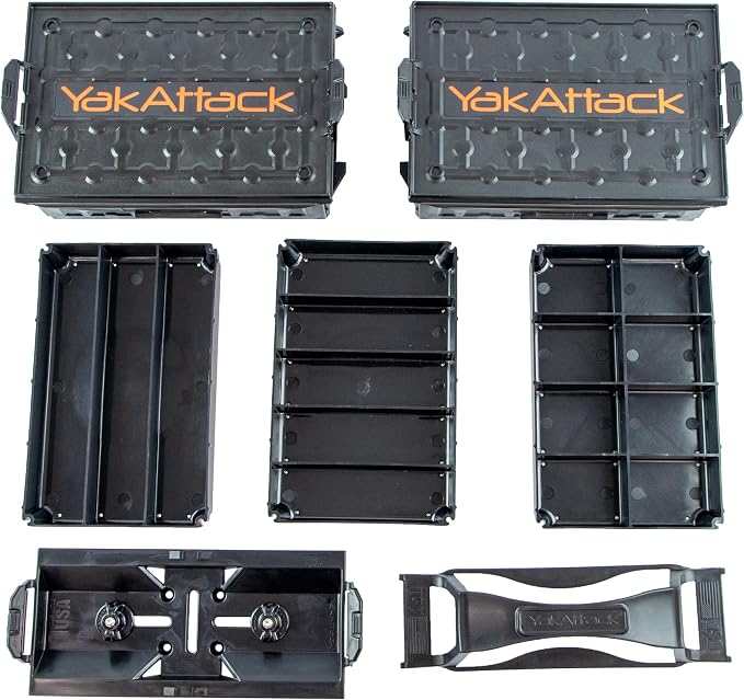 YakAttack Fully Loaded TracPak Combo Kit - Black | Includes 2 Stackable Storage Boxes | Quick Release Handle & Base | 3 Internal Trays | Track & Surface Mount Hardware | Made in USA