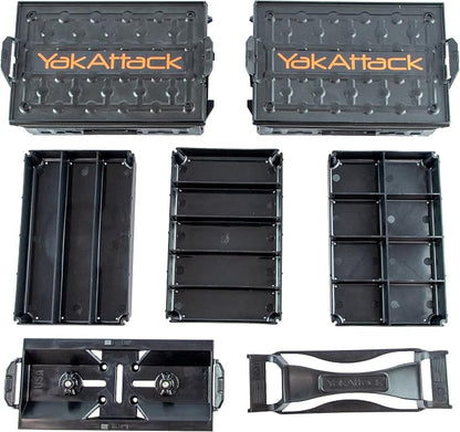 YakAttack Fully Loaded TracPak Combo Kit - Black | Includes 2 Stackable Storage Boxes | Quick Release Handle & Base | 3 Internal Trays | Track & Surface Mount Hardware | Made in USA