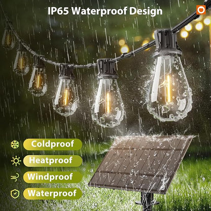 addlon 54FT(48FT+6) Solar String Lights Outdoor, Waterproof, Last 20+ Hrs | 16 Shatterproof LED Bulbs, USB Charging, Dimmable, Timer Remote, Easy Install for Garden, Backyard, Pergola and Party