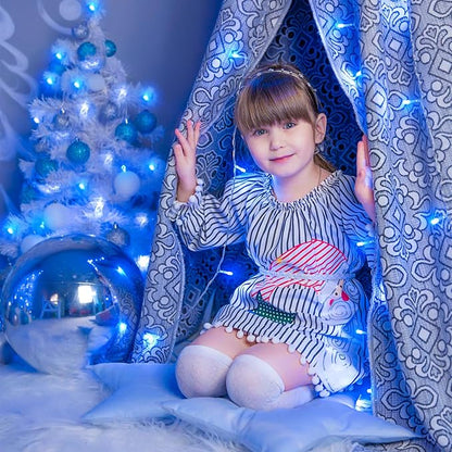 262FT 800 LED Outdoor String Lights, Blue Christmas Lights Indoor | Plug in Waterproof 8 Modes Clear Wire String Twinkle Lights for Bedroom Outside Patio Yard Xmas Party Wedding Decorations