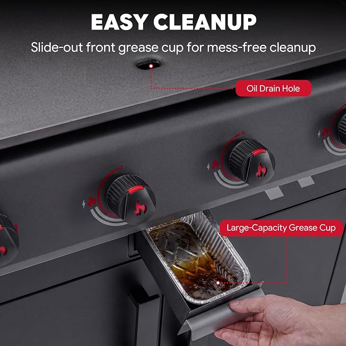 Feasto 36" 4-Burner Propane Griddle w/Side Burner, 63,000 BTU, 720 Sq.In. | Outdoor Flat Top Grill w/Grease Cup & Foldable Side Table, for Patio Backyard BBQ, Black