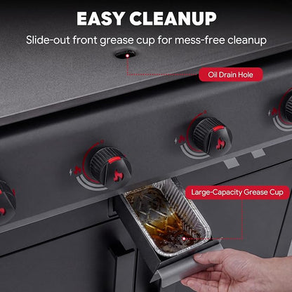 Feasto 36" 4-Burner Propane Griddle w/Side Burner, 63,000 BTU, 720 Sq.In. | Outdoor Flat Top Grill w/Grease Cup & Foldable Side Table, for Patio Backyard BBQ, Black