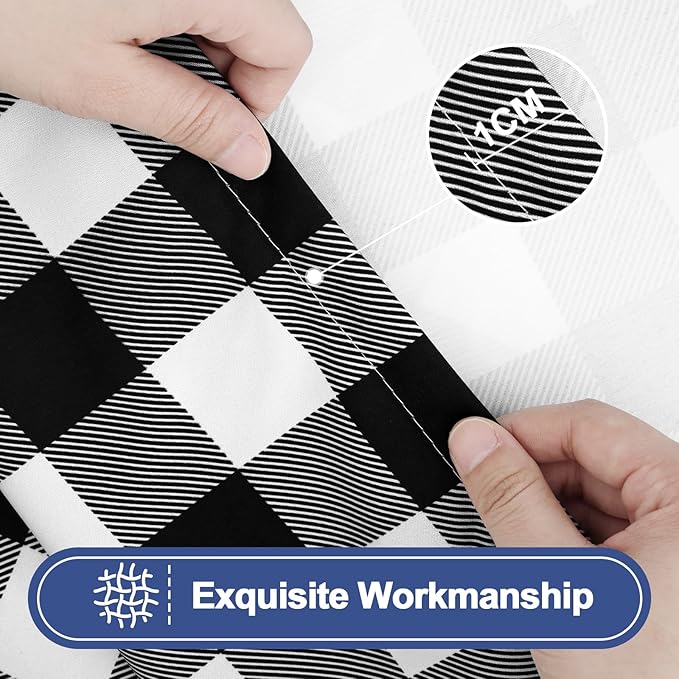 Smiry Picnic Table Cloth 2 Pack, Waterproof Elastic Fitted Tablecloths for 36x72 Rectangle Tables, Washable Polyester Buffalo Plaid Tablecloth for Camping, Dining & Outdoor (Black & White, 36" x 72")