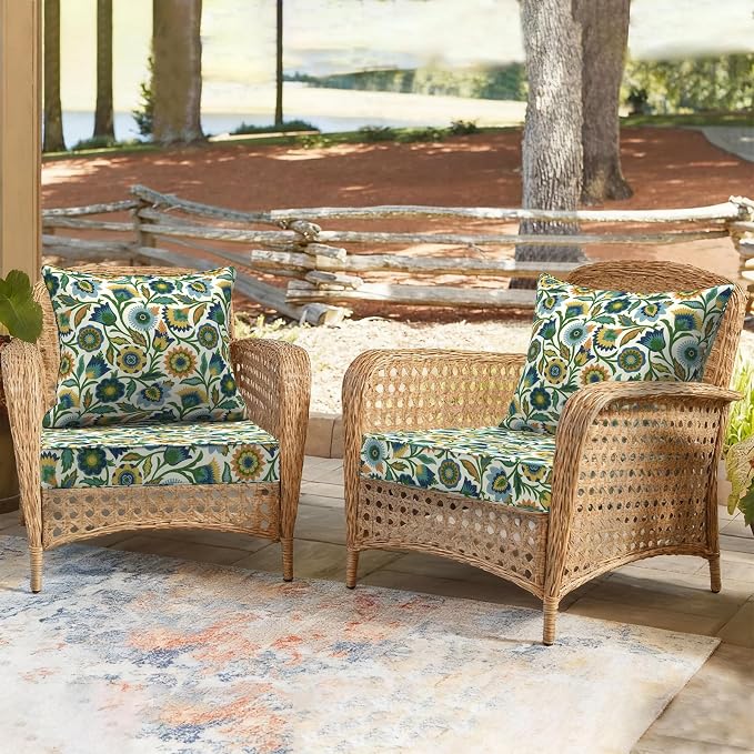 DYTXIII Outdoor Deep Seat Cushion Set, Water Repellent 24"x24" Patio Thick Cushions Replacement with Seat & Back Pillow for Patio Sofa, Wicker Chair, Couch - Fiesta Floral