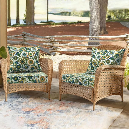DYTXIII Outdoor Deep Seat Cushion Set, Water Repellent 24"x24" Patio Thick Cushions Replacement with Seat & Back Pillow for Patio Sofa, Wicker Chair, Couch - Fiesta Floral