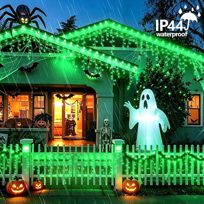 YEGUO 33ft 400 LED Icicle Lights for Outside, 80 Drops Halloween Lights Connectable, 8 Modes Icicle String Light with Memory(Green)