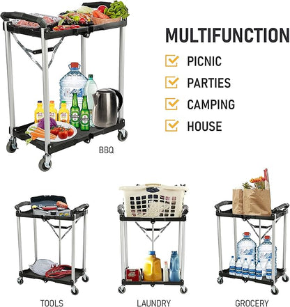 Olympia Tools 89-356 Pack-N-Roll Folding Collapsible Service Cart, Black, 50 Lb. Load Capacity per Shelf, 2-Layers