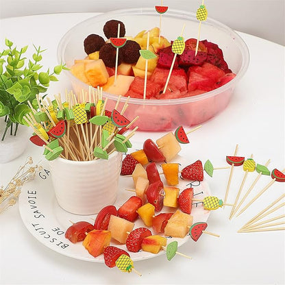 Minisland Green Leaf Cocktail Picks, 4.7 Inch Long Bamboo Fancy Toothpicks for Appetizers, Decorative Spring Summer Tropical Hawaiian Party Food Drinks Garnish Fruit Skewer Sticks 100 Counts - MSL172