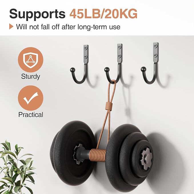10 Pack Wall Hooks, Metal Hooks Wall Mount, Hold up to 45 Lbs | For Hanging Towel/Coat/Bag/Keys/Cups，Ideal for Bathroom, Outdoor, Closet, Kitchen, Garage