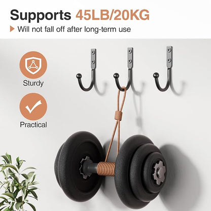 10 Pack Wall Hooks, Metal Hooks Wall Mount, Hold up to 45 Lbs | For Hanging Towel/Coat/Bag/Keys/Cups，Ideal for Bathroom, Outdoor, Closet, Kitchen, Garage
