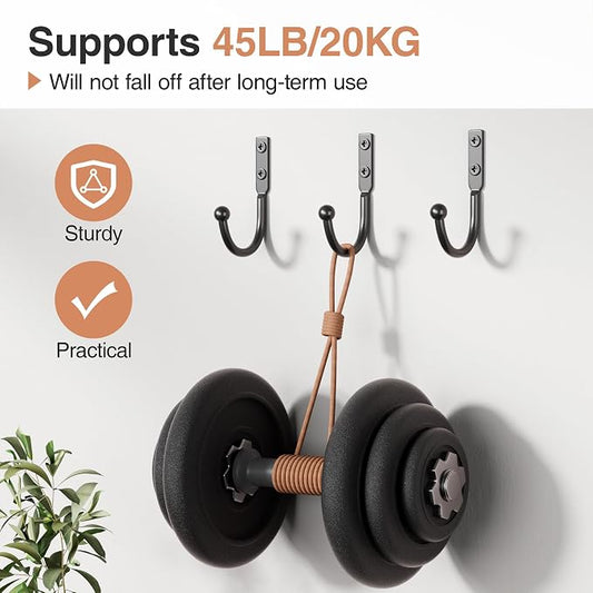 10 Pack Wall Hooks, Metal Hooks Wall Mount, Hold up to 45 Lbs | For Hanging Towel/Coat/Bag/Keys/Cups，Ideal for Bathroom, Outdoor, Closet, Kitchen, Garage