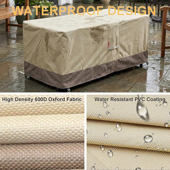 SheeChung Fire Pit Cover Rectangular 58"L x 28"W x 24"H,Waterproof 600D Heavy Duty Outdoor Fire Table Covers,56",57",58" Rectangular Cover Fits Propane Gas Fire Pit,Deck Box,Beige