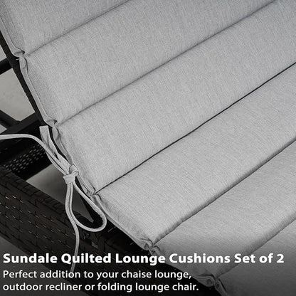 Sundale Outdoor Olefin Quilted Lounge Cushion Set of 2, Patio Foldable Chaise Lounger Cushion, Water-Resistant Lounge Chair Pad with Straps Light Gray, 80 x 26 inches